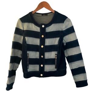 Moma Cropped Striped Jean Jacket Round Neck Women's Size Medium